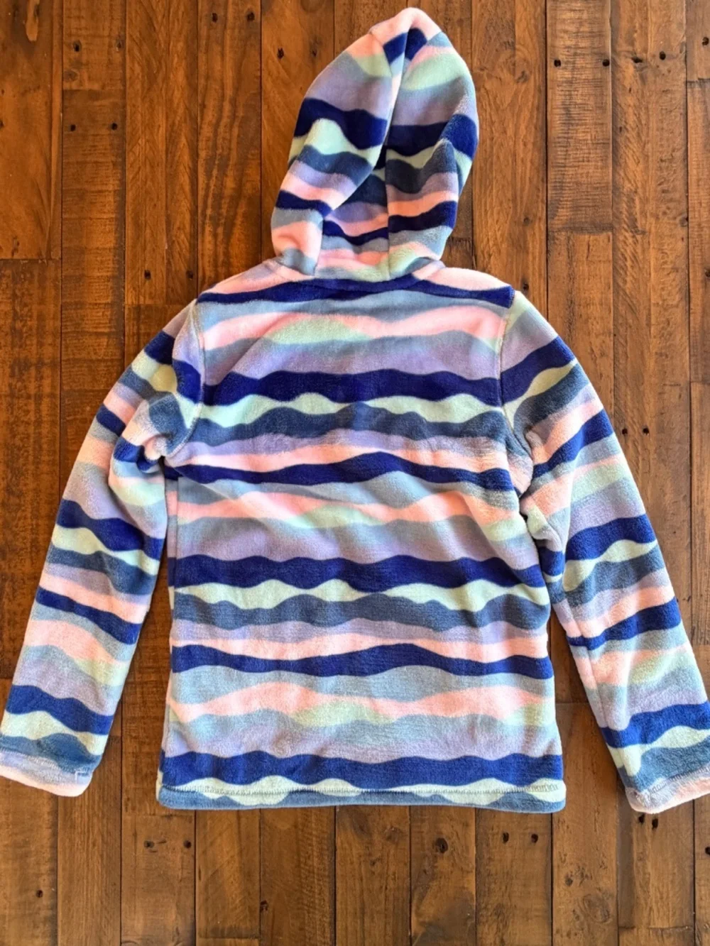 Lands’ End Girls Striped Fleece Zip Hoodie Jacket Multicolor Size L 10-12 EUC